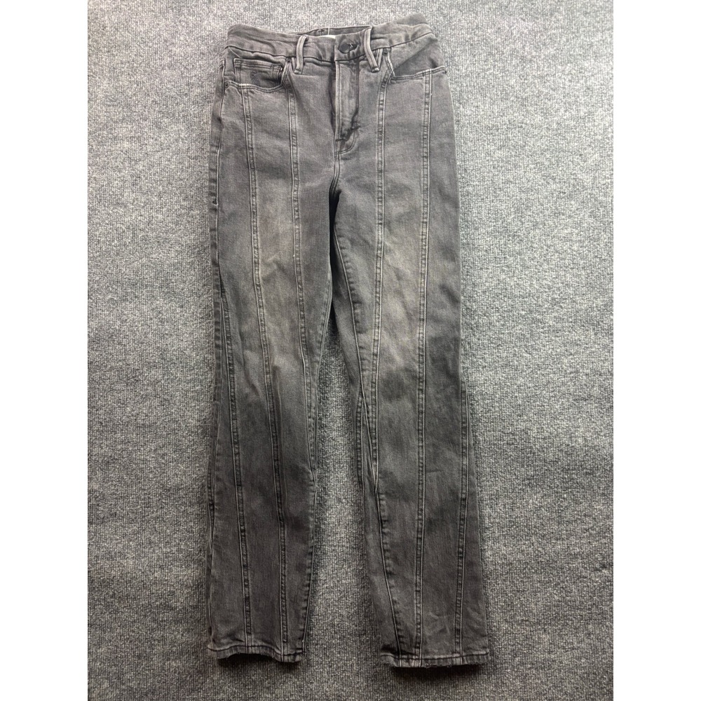 Good American Good Straight Jeans Womens 4/27 Black Seamed High Rise GCS625